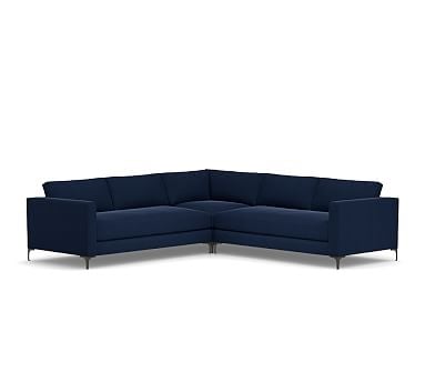 Jake Upholstered 3-Piece L-Shaped Corner Sectional with Bronze Legs, Polyester Wrapped Cushions, Performance Everydayvelvet(TM) Navy - Image 0