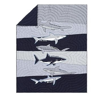 Patchwork Shark Quilt, Twin, Blue Multi - Image 1