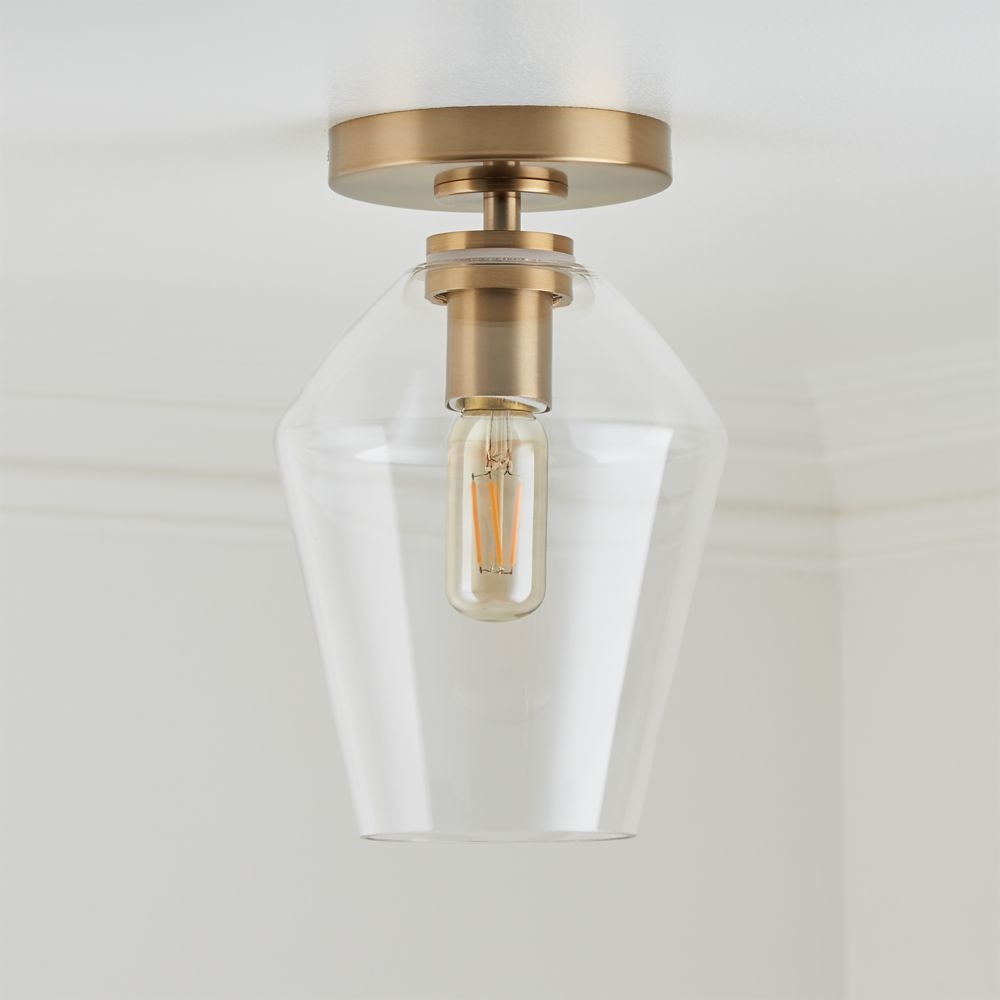 Arren Brass Flush Mount Light with Clear Angled Shade - Image 0