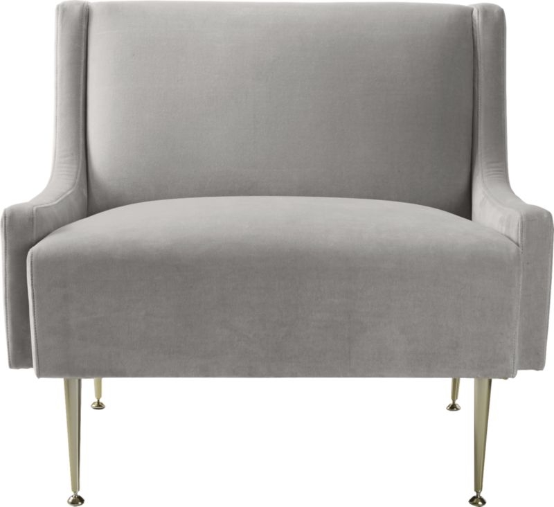 Regent Sharkskin Grey Velvet Wingback Chair with Brass Legs - Image 2