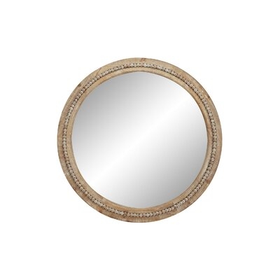 Oakton 36" Large Round Natural Wood Wall Mirror with Decorative Wood Beads - Image 0