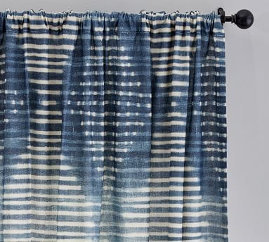 Shibori Diamond Linen/Cotton Rod Pocket Blackout Curtain, Gray, 96 x 50" - Image 1