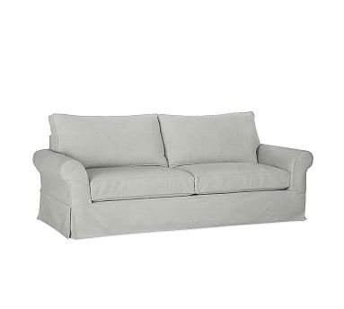 PB Comfort Roll Arm Slipcovered Sofa 82", 2X2, Box Edge, Down Blend Wrapped Cushions, Basketweave Slub Ash - Image 2