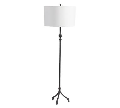 Jerome Floor Lamp, Bronze Base With Large Gallery Straight Sided Linen Drum Shade, White - Image 2