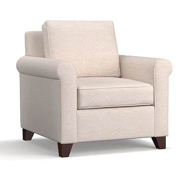 Cameron Roll Arm Upholstered Armchair, Polyester Wrapped Cushions, Performance Heathered Tweed Pebble - Image 0