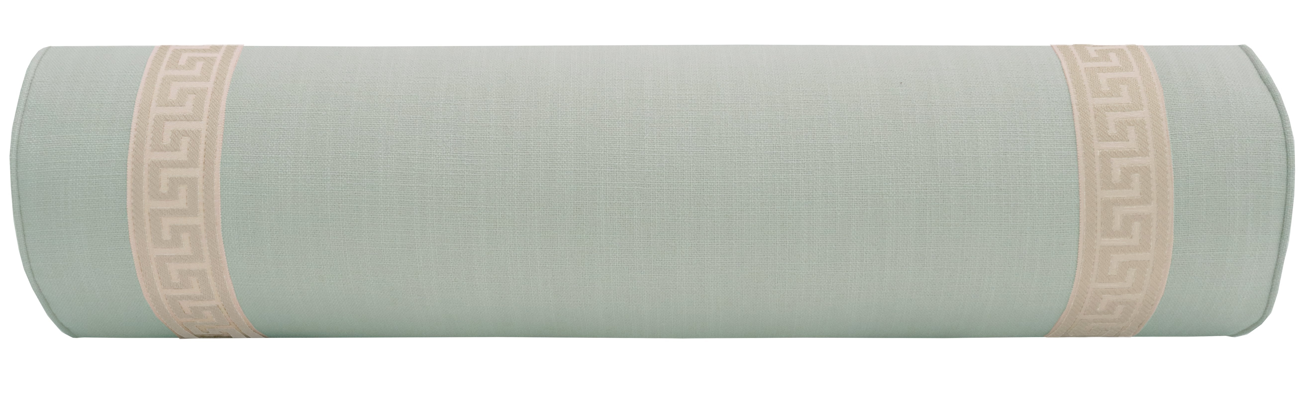 THE BOLSTER :: SIGNATURE LINEN // SPA BLUE + GREEK KEY TRIM // CASHMERE - TWIN // 9" X 24" - Image 1