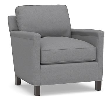 Tyler Square Arm Upholstered Armchair without Nailheads, Down Blend Wrapped Cushions, Textured Twill Light Gray - Image 0