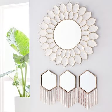 Capiz Flower Mirror, White/Gold - Image 3