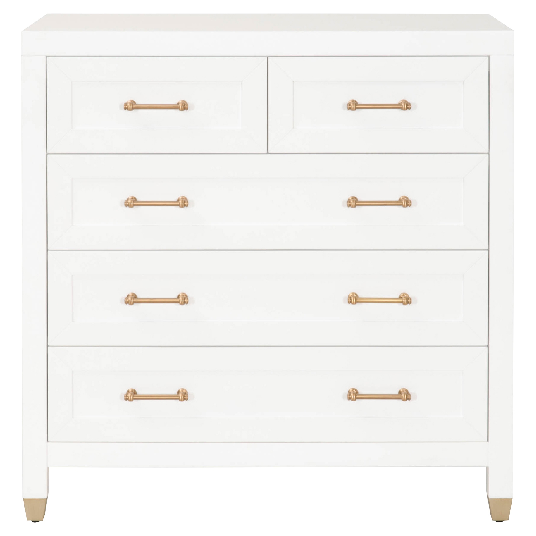 Stacy Modern Classic 5-Drawer Brass Accent White Dresser - Image 0