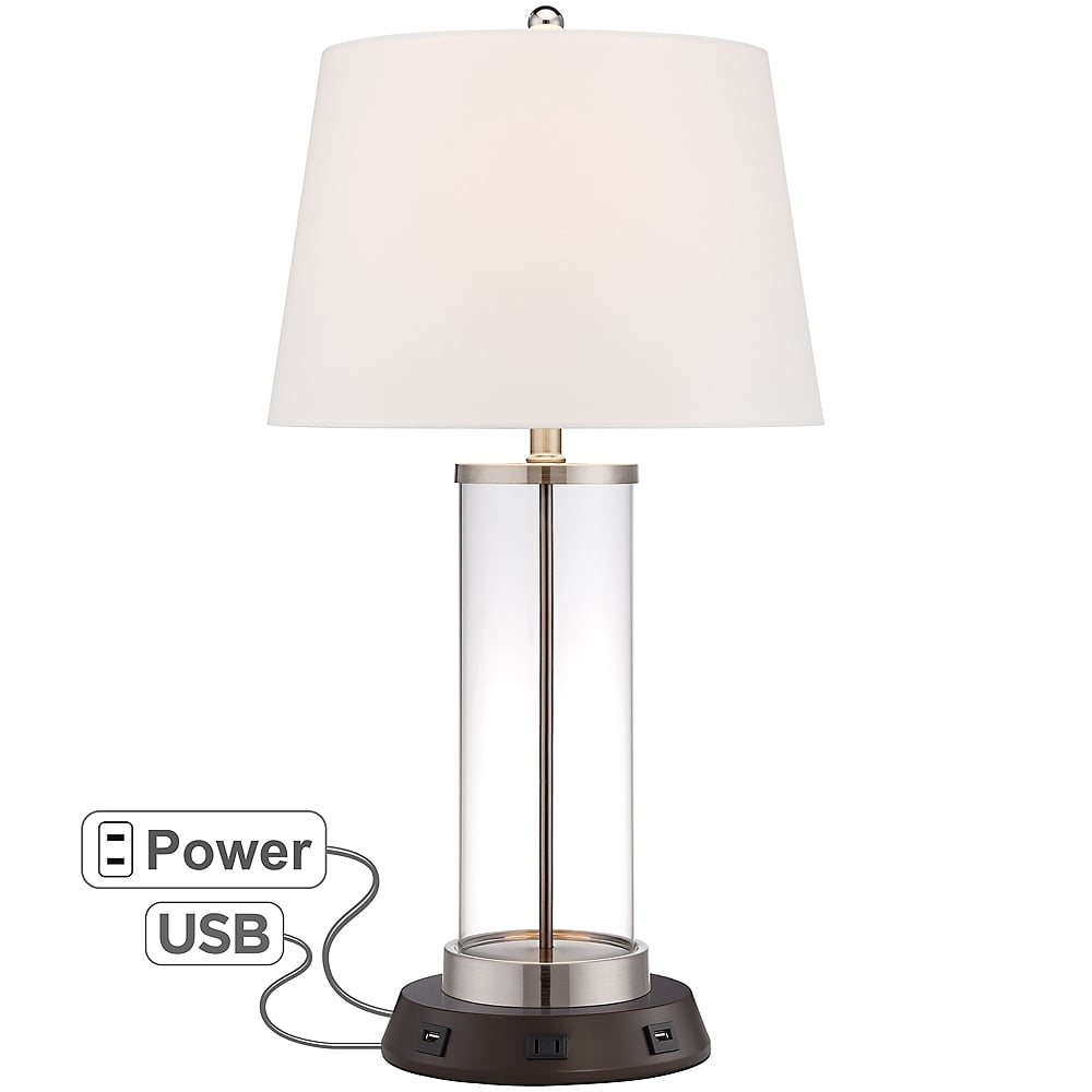 360 Lighting Clear Glass Fillable Table Lamp with USB Workstation Base - Image 0