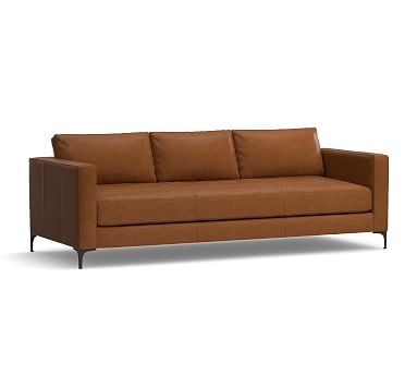 Jake Leather Grand Sofa 95.5" with Bronze Legs, Down Blend Wrapped Cushions, Signature Maple - Image 0