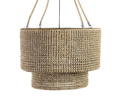 Rattan Double Drum Tiered Pendant, Brown - Image 0
