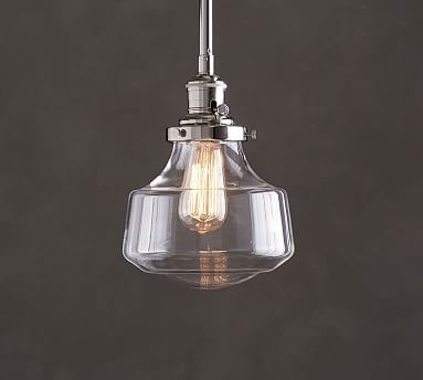 Schoolhouse Clear Glass Pendant, Nickel, Small - Image 0