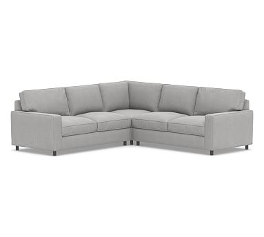 PB Comfort Square Arm Upholstered 3-Piece L-Shaped Corner Sectional, Box Edge, Memory Foam Cushions, Sunbrella(R) Performance Chenille Fog - Image 2