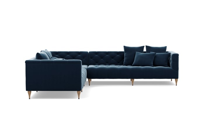 Ms. Chesterfield Corner Sectional with Blue Sapphire Fabric and Natural Oak with Antique Cap legs - Image 2