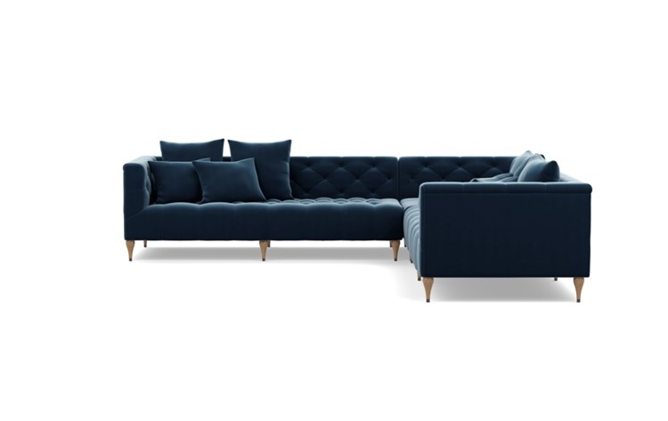Ms. Chesterfield Corner Sectional with Blue Sapphire Fabric and Natural Oak with Antique Cap legs - Image 0