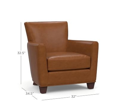 Irving Square Arm Leather Armchair with Bronze Nailheads, Polyester Wrapped Cushions, Signature Maple - Image 1