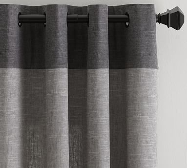 Emery Border Linen Drape, 50 x 84", Gray/Charcoal - Image 0