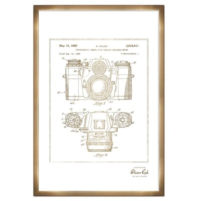 'Sauer Camera 1962' Framed Drawing Print in Gold - Image 0