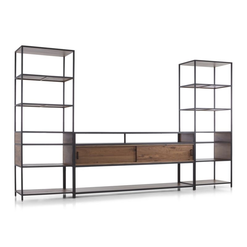 Knox Black 76" Industrial Media Console with 2 Tall Open Bookcases - Image 2