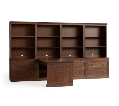 Livingston Large Peninsula Desk Office Suite (1 Peninsula Desk, 3 Double Hutches, 2 Double Lateral Files, 2 Double Tops), Brown Wash - Image 4