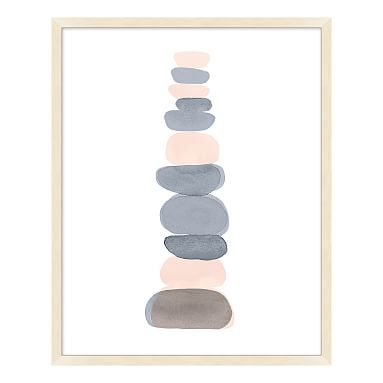 Blush and Gray Stacking Stones Framed Art, Natural Frame, 20"x25" - Image 0
