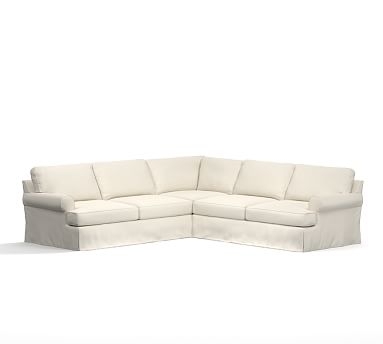Townsend Roll Arm 3-Piece L-Shaped Corner Sectional Slipcover, Textured Basketweave Ivory - Image 0