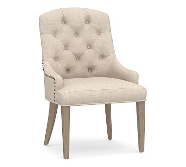 Lorraine Upholstered Tufted Chair with Natural Finish Frame, Performance Everydaylinen(TM) by Crypton(R) Home Oatmeal - Image 0