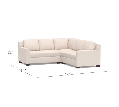 York Square Arm Upholstered 3-Piece L-Shaped Corner Sectional with Bench Cushion, Down Blend Wrapped Cushions, Sunbrella(R) Performance Sahara Weave Oatmeal - Image 3