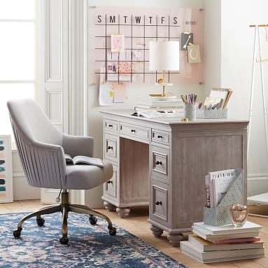 Pleated Desk Chair, Everyday Velvet Rose - Image 1