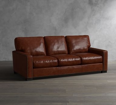 Turner Square Arm Leather Grand Sofa-2-Seater 102.5" with Nailheads, Down Blend Wrapped Cushions, Statesville Molasses - Image 2