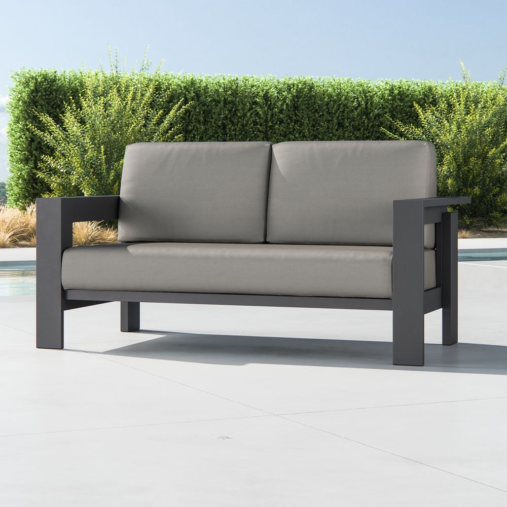 Walker Metal Outdoor Loveseat with Graphite Sunbrella ® Cushions - Image 1