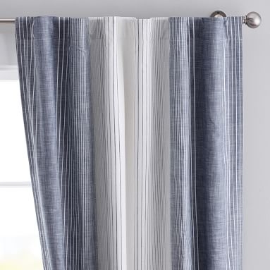 Ombre Stripe Blackout Curtain, 96", Navy - Image 1