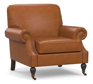 Brooklyn Leather Armchair, Polyester Wrapped Cushions, Signature Maple - Image 2