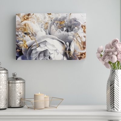'Her Peony Garden Floral and Botanical Art' Framed Canvas Gray/Gold - Image 0