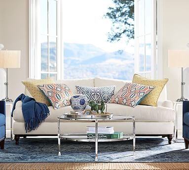 Carlisle Upholstered Grand Sofa 90.5" with Bench Cushion, Down Blend Wrapped Cushions, Brushed Crossweave Light Gray - Image 0