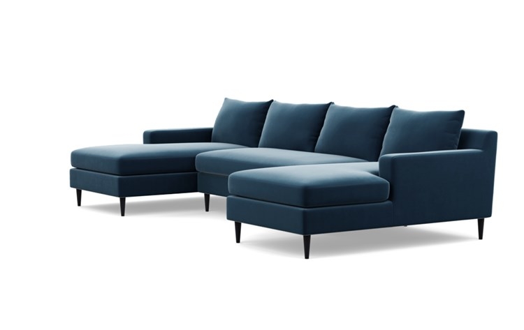 Sloan U-Sectional with Sapphire Fabric, Painted Black legs, and Bench Cushion - Image 4