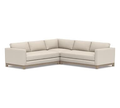 Jake Upholstered 3-Piece L-Shaped Corner Sectional 2x1, Bench Cushion, with Wood Legs, Polyester Wrapped Cushions, Performance Brushed Basketweave Oatmeal - Image 0