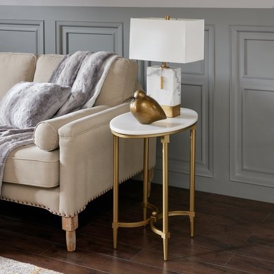 Bordeaux Gold Metal Marble Oval End Table - Image 1