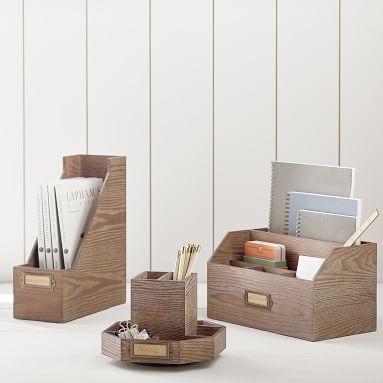 Classic Wooden Desk Accessories, Magazine Caddy, Simply White - Image 2