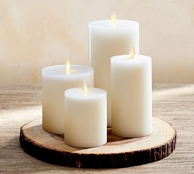 Premium Flickering Flameless Wax Pillar Candle, Mix set of 4, 3x3, 3x6, 4x4.5, 4x8 - White - Image 0