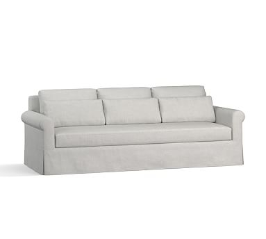 York Roll Arm Slipcovered Deep Seat Grand Sofa 97" 3x1, Down Blend Wrapped Cushions, Basketweave Slub Ash - Image 2