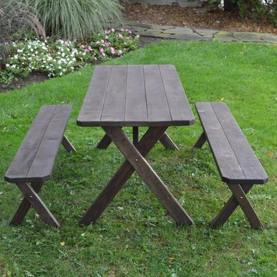 Handanyan Pine Cross-leg Picnic Table with 2 Benches - Image 0