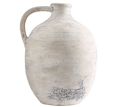 Artisan Handcrafted Terracotta Vase, Large Jug, White - Image 0