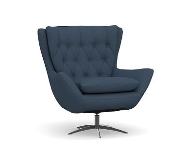 Wells Upholstered Swivel Armchair, Polyester Wrapped Cushions, Brushed Crossweave Navy - Image 2