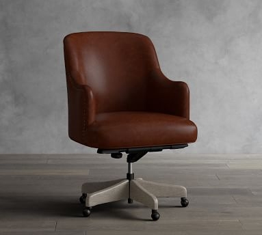 Reeves Leather Swivel Desk Chair, Gray Wash Base, Statesville Toffee - Image 1