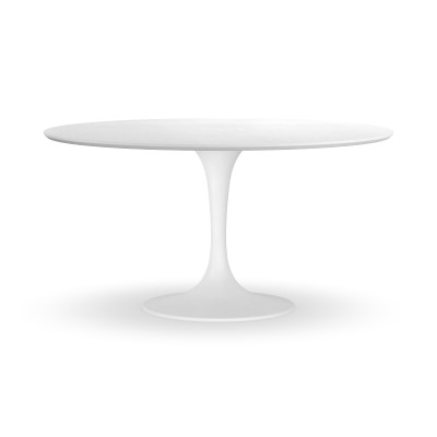 Tulip Pedestal Dining Table, 56 Round, White Base, Black Marble Top - Image 1