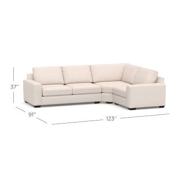 Big Sur Square Arm Upholstered Right Arm 3-Piece Wedge Sectional with Bench Cushion, Down Blend Wrapped Cushions, Sunbrella(R) Performance Chenille Salt - Image 3