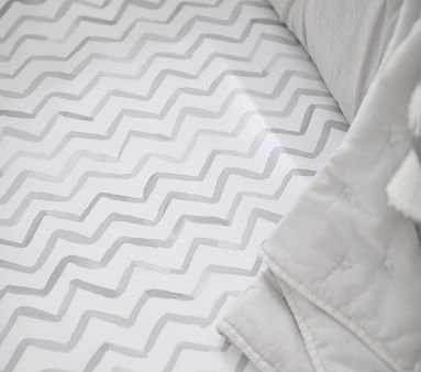 Organic Finley Chevron Crib Fitted Sheet, Crib Fitted, Grey - Image 2