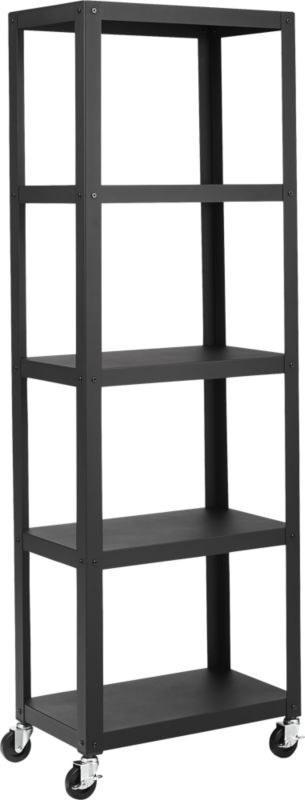 Go-Cart Black Five-Shelf Rolling Bookcase - Image 2